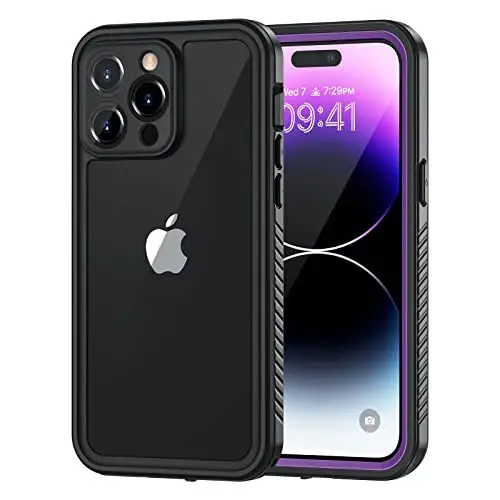 Lanhiem iPhone 14 Pro Kılıfı, IP68 Su Geçirmez Toz Geçirmez Darbeye Dayanıklı Dahili Ekran Koruyuculu, 6,1 inç - Mor 