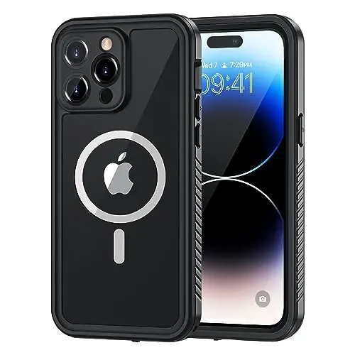 Lanhiem Magnetic for iPhone 14 Pro Max Case, Waterproof Dustproof Case with Built-in Screen Protector Compatible with Magsafe, Full Body Protective Cover for iPhone 14 Pro Max 6.7 inch -Black 