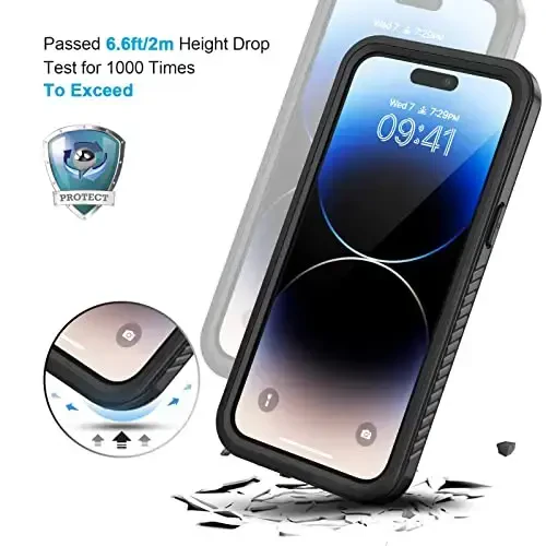 Lanhiem for iPhone 14 Pro Max Case, IP68 Waterproof Dustproof Case with Built-in Screen Protector, Rugged Full Body Shockproof Phone Case for iPhone 14 Pro Max 6.7 inch, Black - 5