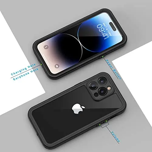 Lanhiem iPhone 14 Pro Max Kılıfı, Dahili Ekran Koruyuculu IP68 Su Geçirmez Toz Geçirmez Kılıf, iPhone 14 Pro Max 6.7 inç için Sağlam Tam Gövde Darbeye Dayanıklı Telefon Kılıfı, Siyah - 12