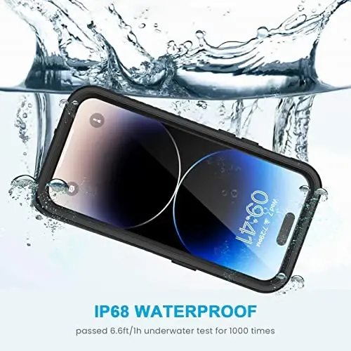 Lanhiem iPhone 14 Pro Max Kılıfı, Dahili Ekran Koruyuculu IP68 Su Geçirmez Toz Geçirmez Kılıf, iPhone 14 Pro Max 6.7 inç için Sağlam Tam Gövde Darbeye Dayanıklı Telefon Kılıfı, Siyah - 2