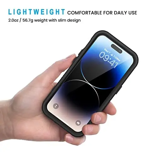 Lanhiem iPhone 14 Pro Max Kılıfı, Dahili Ekran Koruyuculu IP68 Su Geçirmez Toz Geçirmez Kılıf, iPhone 14 Pro Max 6.7 inç için Sağlam Tam Gövde Darbeye Dayanıklı Telefon Kılıfı, Siyah - 4