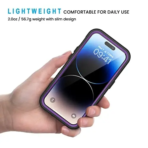 Lanhiem iPhone 14 Pro Max uchun g'ilof, IP68 suv o'tkazmaydigan chang o'tkazmaydigan zarbga chidamli 14 Pro Max g'ilofi ekran himoyachisi bilan, iPhone 14 Pro Max uchun to'liq himoya old va orqa qopqoq, 6,7 dyuym (Binafsha) - 4