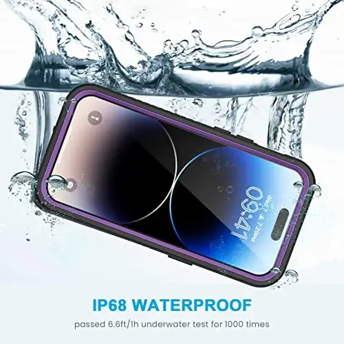 Lanhiem iPhone 14 Pro Max uchun g'ilof, IP68 suv o'tkazmaydigan chang o'tkazmaydigan zarbga chidamli 14 Pro Max g'ilofi ekran himoyachisi bilan, iPhone 14 Pro Max uchun to'liq himoya old va orqa qopqoq, 6,7 dyuym (Binafsha) - 2