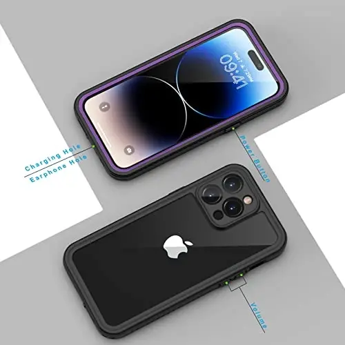 Lanhiem iPhone 14 Pro Max uchun g'ilof, IP68 suv o'tkazmaydigan chang o'tkazmaydigan zarbga chidamli 14 Pro Max g'ilofi ekran himoyachisi bilan, iPhone 14 Pro Max uchun to'liq himoya old va orqa qopqoq, 6,7 dyuym (Binafsha) - 6