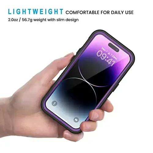 Lanhiem iPhone 14 Pro uchun g‘ilof, IP68 suv o‘tkazmaydigan chang va zarbga chidamli, o‘rnatilgan ekran himoyachisi, 6,1 dyuym - binafsha - 4