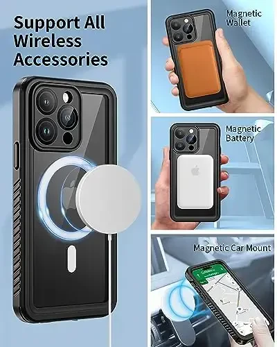 Lanhiem iPhone 14 Pro uchun magnitli g'ilof, suv o'tkazmaydigan chang o'tkazmaydigan zarbga chidamli g'ilof, o'rnatilgan ekran himoyachisi Magsafe bilan mos, iPhone 14 Pro 6.1 dyuym uchun to'liq korpus himoya qopqog'i - Qora - LANHIEM (1)