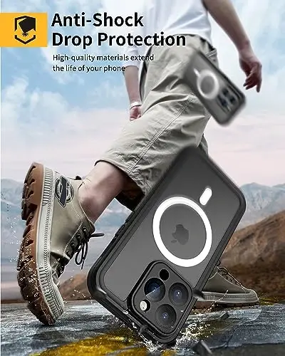 Lanhiem iPhone 14 Pro uchun magnitli g'ilof, suv o'tkazmaydigan chang o'tkazmaydigan zarbga chidamli g'ilof, o'rnatilgan ekran himoyachisi Magsafe bilan mos, iPhone 14 Pro 6.1 dyuym uchun to'liq korpus himoya qopqog'i - Qora - 5