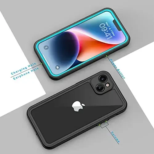 Lanhiem iPhone 14 uchun g'ilofi, IP68 suv o'tkazmaydigan chang o'tkazmaydigan zarbga chidamli 14 ta g'ilof, o'rnatilgan ekran himoyachisi bilan, iPhone 14 uchun to'liq korpusli muhrlangan himoya old va orqa qopqog'i, 6,1 dyuym (ko'k) - 6