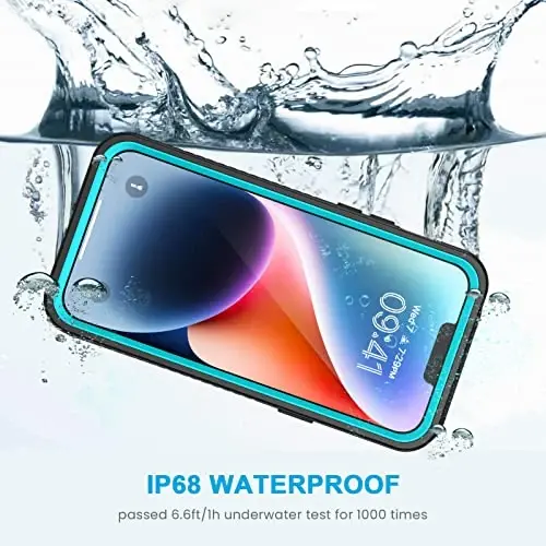 Lanhiem iPhone 14 uchun g'ilofi, IP68 suv o'tkazmaydigan chang o'tkazmaydigan zarbga chidamli 14 ta g'ilof, o'rnatilgan ekran himoyachisi bilan, iPhone 14 uchun to'liq korpusli muhrlangan himoya old va orqa qopqog'i, 6,1 dyuym (ko'k) - 2