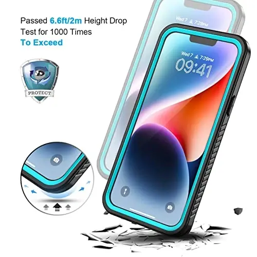 Lanhiem iPhone 14 uchun g'ilofi, IP68 suv o'tkazmaydigan chang o'tkazmaydigan zarbga chidamli 14 ta g'ilof, o'rnatilgan ekran himoyachisi bilan, iPhone 14 uchun to'liq korpusli muhrlangan himoya old va orqa qopqog'i, 6,1 dyuym (ko'k) - 5