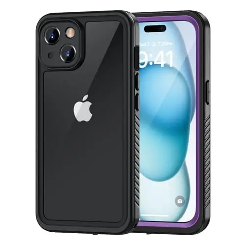 Lanhiem for iPhone 15 Case, IP68 Waterproof Dustproof Shockproof Cases with Built-in Screen Protector, 360 Full Body Protective Heavy Duty Rugged Phone Cover for iPhone 15-6.1 inch (Purple) 
