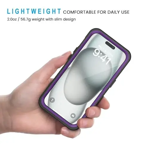 Lanhiem for iPhone 15 Plus Case, IP68 Waterproof Dustproof Shockproof Cases with Built-in Screen Protector, 360 Full Body Protective Front and Back Cover for iPhone 15 Plus - 6.7 inch (Purple) - 10
