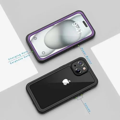 Lanhiem for iPhone 15 Plus Case, IP68 Waterproof Dustproof Shockproof Cases with Built-in Screen Protector, 360 Full Body Protective Front and Back Cover for iPhone 15 Plus - 6.7 inch (Purple) - 12