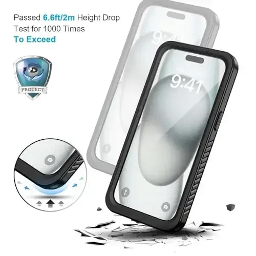 Lanhiem iPhone 15 Plus uchun g'ilof, IP68 suv o'tkazmaydigan chang o'tkazmaydigan zarbga chidamli g'iloflar, o'rnatilgan ekran himoyachisi bilan, iPhone 15 Plus uchun 360 to'liq himoya telefon g'ilofi - 6,7 dyuym (qora) - 5