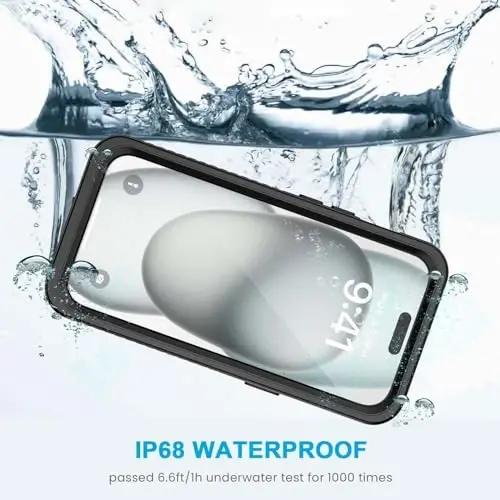Lanhiem iPhone 15 Plus uchun g'ilof, IP68 suv o'tkazmaydigan chang o'tkazmaydigan zarbga chidamli g'iloflar, o'rnatilgan ekran himoyachisi bilan, iPhone 15 Plus uchun 360 to'liq himoya telefon g'ilofi - 6,7 dyuym (qora) - LANHIEM (1)