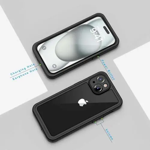 Lanhiem iPhone 15 Plus uchun g'ilof, IP68 suv o'tkazmaydigan chang o'tkazmaydigan zarbga chidamli g'iloflar, o'rnatilgan ekran himoyachisi bilan, iPhone 15 Plus uchun 360 to'liq himoya telefon g'ilofi - 6,7 dyuym (qora) - 6