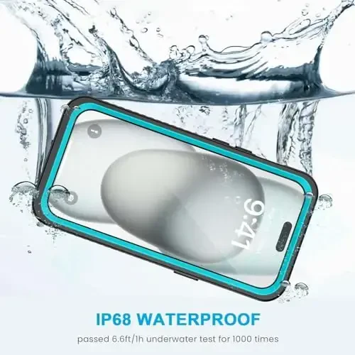Lanhiem iPhone 15 Plus uchun g'ilofi, IP68 suv o'tkazmaydigan chang o'tkazmaydigan zarbga chidamli g'iloflar o'rnatilgan ekran himoyachisi, iPhone 15 Plus uchun 360 to'liq himoya old va orqa qopqoq - 6,7 dyuym (ko'k) - 2