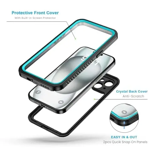 Lanhiem iPhone 15 Plus uchun g'ilofi, IP68 suv o'tkazmaydigan chang o'tkazmaydigan zarbga chidamli g'iloflar o'rnatilgan ekran himoyachisi, iPhone 15 Plus uchun 360 to'liq himoya old va orqa qopqoq - 6,7 dyuym (ko'k) - 3