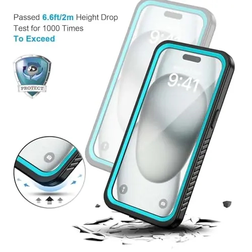 Lanhiem iPhone 15 Plus uchun g'ilofi, IP68 suv o'tkazmaydigan chang o'tkazmaydigan zarbga chidamli g'iloflar o'rnatilgan ekran himoyachisi, iPhone 15 Plus uchun 360 to'liq himoya old va orqa qopqoq - 6,7 dyuym (ko'k) - 5