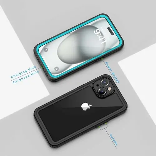 Lanhiem iPhone 15 Plus uchun g'ilofi, IP68 suv o'tkazmaydigan chang o'tkazmaydigan zarbga chidamli g'iloflar o'rnatilgan ekran himoyachisi, iPhone 15 Plus uchun 360 to'liq himoya old va orqa qopqoq - 6,7 dyuym (ko'k) - 6