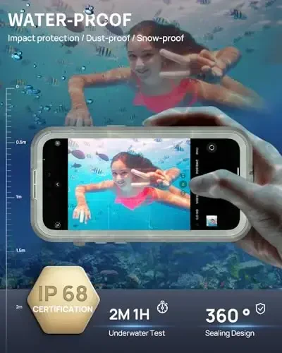 Lanhiem Magnetic for iPhone 15 Pro Case, IP68 Waterproof Dustproof Case, [Compatible with Magsafe] [Built-in Screen Protector] Full Body Heavy Duty Rugged Phone Cover 6.1 inch, Natural - 3