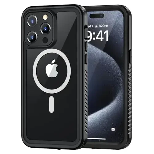 Lanhiem Magnetic for iPhone 15 Pro Case, Waterproof Dustproof Cover [Built in Screen Protector] [Compatible with MagSafe], Full Body Heavy Duty Phone Case for iPhone 15 Pro - 6.1” (Black) - 1