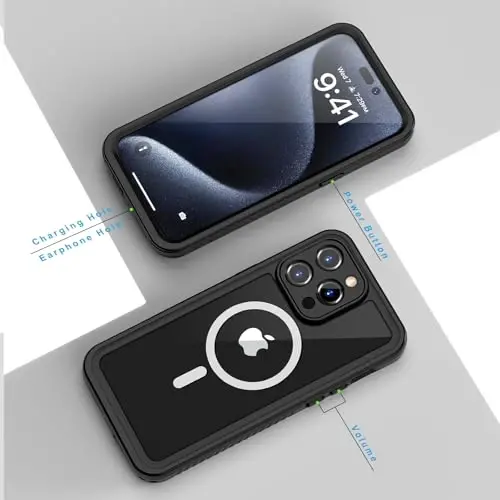 Lanhiem Magnetic for iPhone 15 Pro Case, Waterproof Dustproof Cover [Built in Screen Protector] [Compatible with MagSafe], Full Body Heavy Duty Phone Case for iPhone 15 Pro - 6.1” (Black) - 6