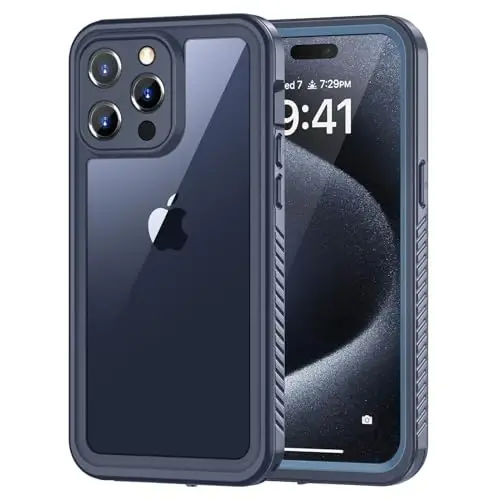 Lanhiem for 15 Pro Case, IP68 Waterproof Dustproof Shockproof Case with Built-in Screen Protector, Full Body Protective Heavy Duty Phone Cover for 15 Pro - 6.1 inch (Dark Blue) 