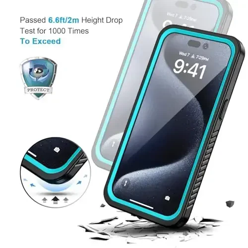 Lanhiem for iPhone 15 Pro Case, IP68 Waterproof Dustproof Shockproof Cases with Built-in Screen Protector, Full Body Protective Heavy Duty Rugged Phone Cover for iPhone 15 Pro - 6.1 inch (Blue) - 4