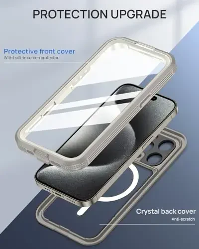 Lanhiem Magnetic for iPhone 15 Pro Max Case, IP68 Waterproof Dustproof Case, [Compatible with Magsafe] [Built-in Screen Protector] Full Body Heavy Duty Rugged Phone Cover 6.7 inch, Natural - 4
