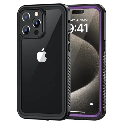 Lanhiem for iPhone 15 Pro Max Case, IP68 Waterproof Dustproof Shockproof Cases with Built-in Screen Protector, 360 Full Body Heavy Duty Rugged Phone Cover for iPhone 15 Pro Max - 6.7 inch (Purple) 