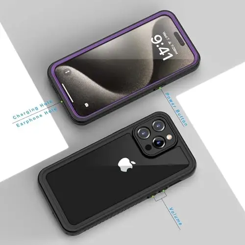 Lanhiem for iPhone 15 Pro Max Case, IP68 Waterproof Dustproof Shockproof Cases with Built-in Screen Protector, 360 Full Body Heavy Duty Rugged Phone Cover for iPhone 15 Pro Max - 6.7 inch (Purple) - 6