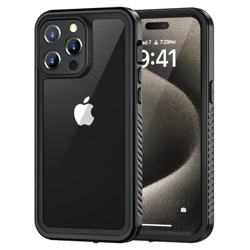 Lanhiem iPhone 15 Pro Max uchun g'ilof, IP68 suv o'tkazmaydigan chang o'tkazmaydigan g'ilof, o'rnatilgan ekran himoyachisi bilan, iPhone 15 Pro Max uchun to'liq korpusli og'ir zarbga chidamli mustahkam telefon g'ilofi - 6,7