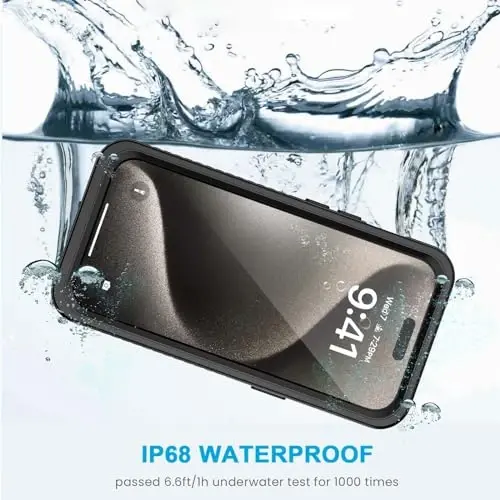 Lanhiem iPhone 15 Pro Max uchun g'ilof, IP68 suv o'tkazmaydigan chang o'tkazmaydigan g'ilof, o'rnatilgan ekran himoyachisi bilan, iPhone 15 Pro Max uchun to'liq korpusli og'ir zarbga chidamli mustahkam telefon g'ilofi - 6,7