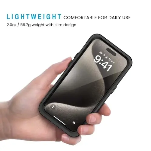 Lanhiem iPhone 15 Pro Max uchun g'ilof, IP68 suv o'tkazmaydigan chang o'tkazmaydigan g'ilof, o'rnatilgan ekran himoyachisi bilan, iPhone 15 Pro Max uchun to'liq korpusli og'ir zarbga chidamli mustahkam telefon g'ilofi - 6,7
