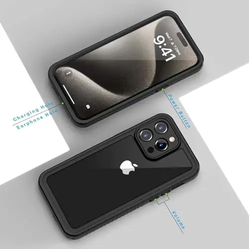 Lanhiem iPhone 15 Pro Max uchun g'ilof, IP68 suv o'tkazmaydigan chang o'tkazmaydigan g'ilof, o'rnatilgan ekran himoyachisi bilan, iPhone 15 Pro Max uchun to'liq korpusli og'ir zarbga chidamli mustahkam telefon g'ilofi - 6,7