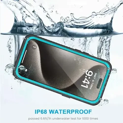 Lanhiem iPhone 15 Pro Max uchun g'ilof, IP68 suv o'tkazmaydigan chang o'tkazmaydigan zarbga chidamli g'iloflar, o'rnatilgan ekran himoyachisi bilan, iPhone 15 Pro Max uchun 360 to'liq tanali og'ir yuk ko'taruvchi telefon qopqog'i - 6,7 dyuym (ko'k) - 2