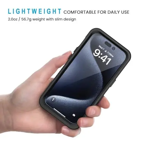 Lanhiem iPhone 15 Pro uchun g'ilof, IP68 suv o'tkazmaydigan chang o'tkazmaydigan zarbga chidamli g'ilof, o'rnatilgan ekran himoyachisi bilan, iPhone 15 Pro uchun to'liq korpusli himoya og'ir yukxalta - 6,1 dyuym (Qora/Shaffof) - 4