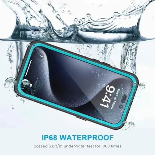Lanhiem iPhone 15 Pro uchun g'ilof, IP68 suv o'tkazmaydigan chang o'tkazmaydigan zarbga chidamli g'iloflar, o'rnatilgan ekran himoyachisi bilan, iPhone 15 Pro uchun to'liq himoya qiluvchi og'ir yuk ko'taruvchi mustahkam telefon qopqog'i - 6,1 dyuym (ko'k) - LANHIEM (1)