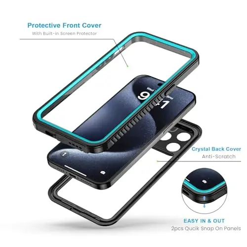 Lanhiem iPhone 15 Pro uchun g'ilof, IP68 suv o'tkazmaydigan chang o'tkazmaydigan zarbga chidamli g'iloflar, o'rnatilgan ekran himoyachisi bilan, iPhone 15 Pro uchun to'liq himoya qiluvchi og'ir yuk ko'taruvchi mustahkam telefon qopqog'i - 6,1 dyuym (ko'k) - 3