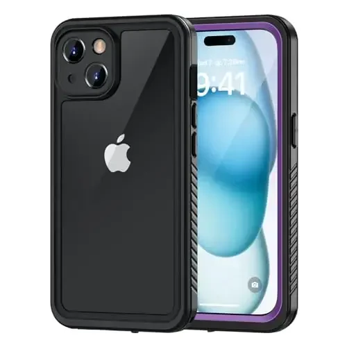 Lanhiem iPhone 15 uchun g‘ilof, IP68 suv o‘tkazmaydigan chang o‘tkazmaydigan zarbga chidamli g‘iloflar, o‘rnatilgan ekran himoyachisi bilan, iPhone 15-6.1 dyuym uchun 360 to‘liq himoya qiluvchi og‘ir yuk ko‘taruvchi telefon qopqog‘i (binafsha) - LANHIEM