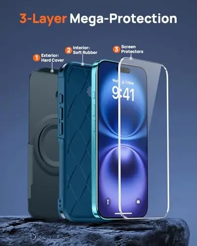 Lanhiem Magnetic for iPhone 16 Case, [2 Pack Tempered Glass Screen Protector][Compatible with MagSafe][10 FT Military Grade Shockproof] Heavy Duty Tough Phone Cover for iPhone 16 (6.1