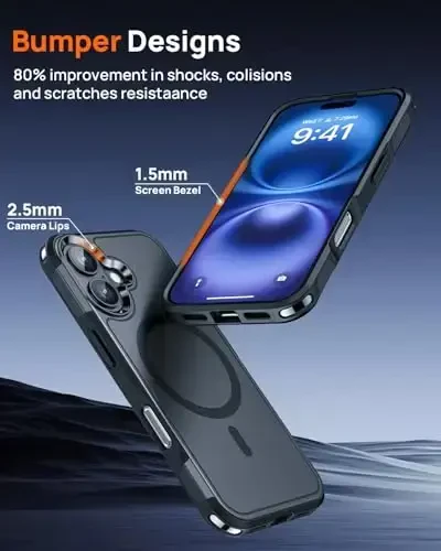 Lanhiem Magnetic for iPhone 16 Case, [2 Pack Tempered Glass Screen Protector][Compatible with MagSafe][10 FT Military Grade Shockproof] Heavy Duty Tough Rugged Phone Cover for iPhone 16 (6.1