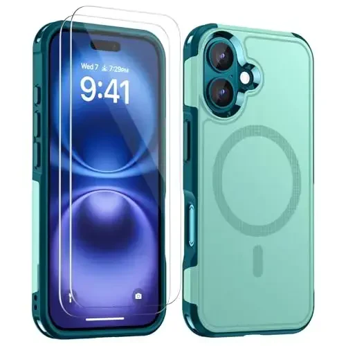 Lanhiem Magnetic for iPhone 16 Case, [2 Pack Tempered Glass Screen Protector][Compatible with MagSafe][10 FT Military Grade Shockproof] Heavy Duty Tough Phone Cover for iPhone 16 (6.1