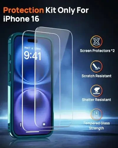 Lanhiem Magnetic for iPhone 16 Case, [2 Pack Tempered Glass Screen Protector][Compatible with MagSafe][10 FT Military Grade Shockproof] Heavy Duty Tough Phone Cover for iPhone 16 (6.1