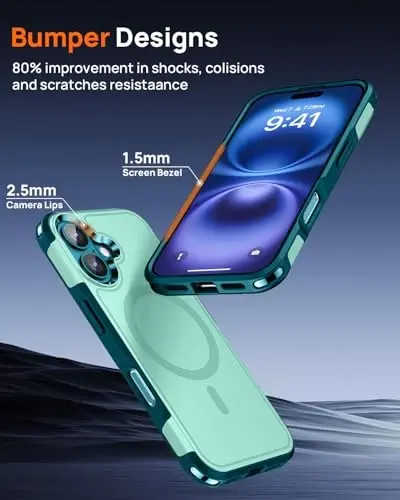 Lanhiem Magnetic for iPhone 16 Case, [2 Pack Tempered Glass Screen Protector][Compatible with MagSafe][10 FT Military Grade Shockproof] Heavy Duty Tough Phone Cover for iPhone 16 (6.1