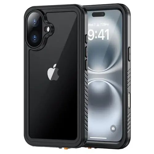 Lanhiem for iPhone 16 Plus Case, IP68 Waterproof Dustproof Shockproof Cases with Built-in Screen Protector, 360 Full Body Heavy Duty Rugged Phone Cover for iPhone 16 Plus - 6.7 inch (Black/Clear) - 1