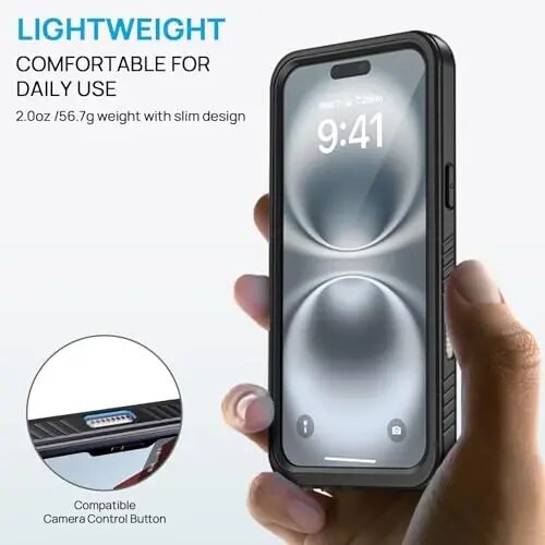 Lanhiem for iPhone 16 Plus Case, IP68 Waterproof Dustproof Shockproof Cases with Built-in Screen Protector, 360 Full Body Heavy Duty Rugged Phone Cover for iPhone 16 Plus - 6.7 inch (Black/Clear) - 4