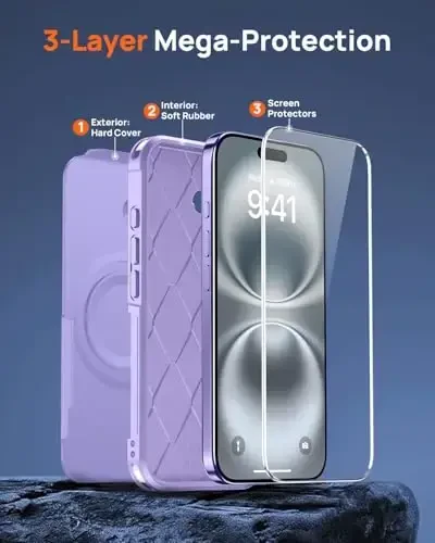 Lanhiem Magnetic for iPhone 16 Plus Case, [2 Pack Tempered Glass Screen Protector][Compatible with MagSafe][10 FT Military Shockproof] Heavy Duty Tough Rugged Cover for iPhone 16 Plus (6.7